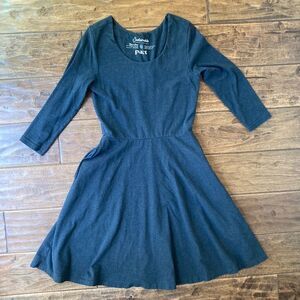 Pact Womens XS Fit and Flare Gray Dress 3/4 Sleeve Organic Cotton Blend